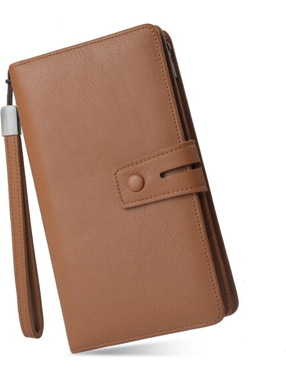 Stylish RFID Leather Wristlet Wallet Organizer for Phone & Checkbook - Brown